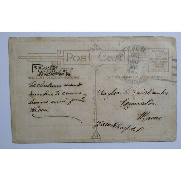 Fantasy Halloween Postcard Green Goblin Walking Cane Black Cat 1916 Falmouth - Picture 5 of 6